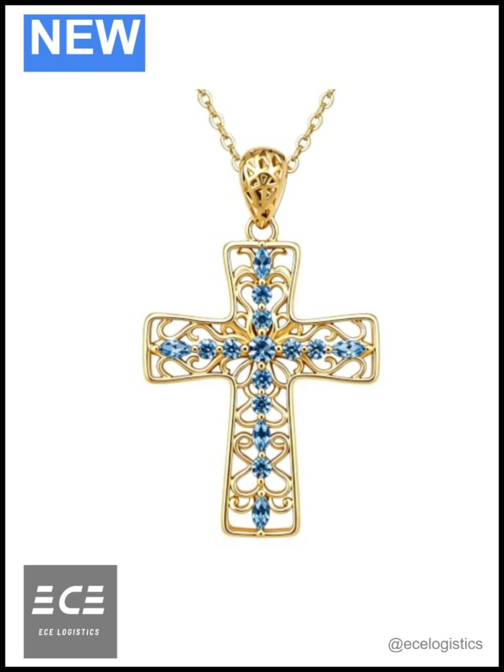 18K Gold Plated Birthstone Cross Necklace Cubic Zirconia Pendant